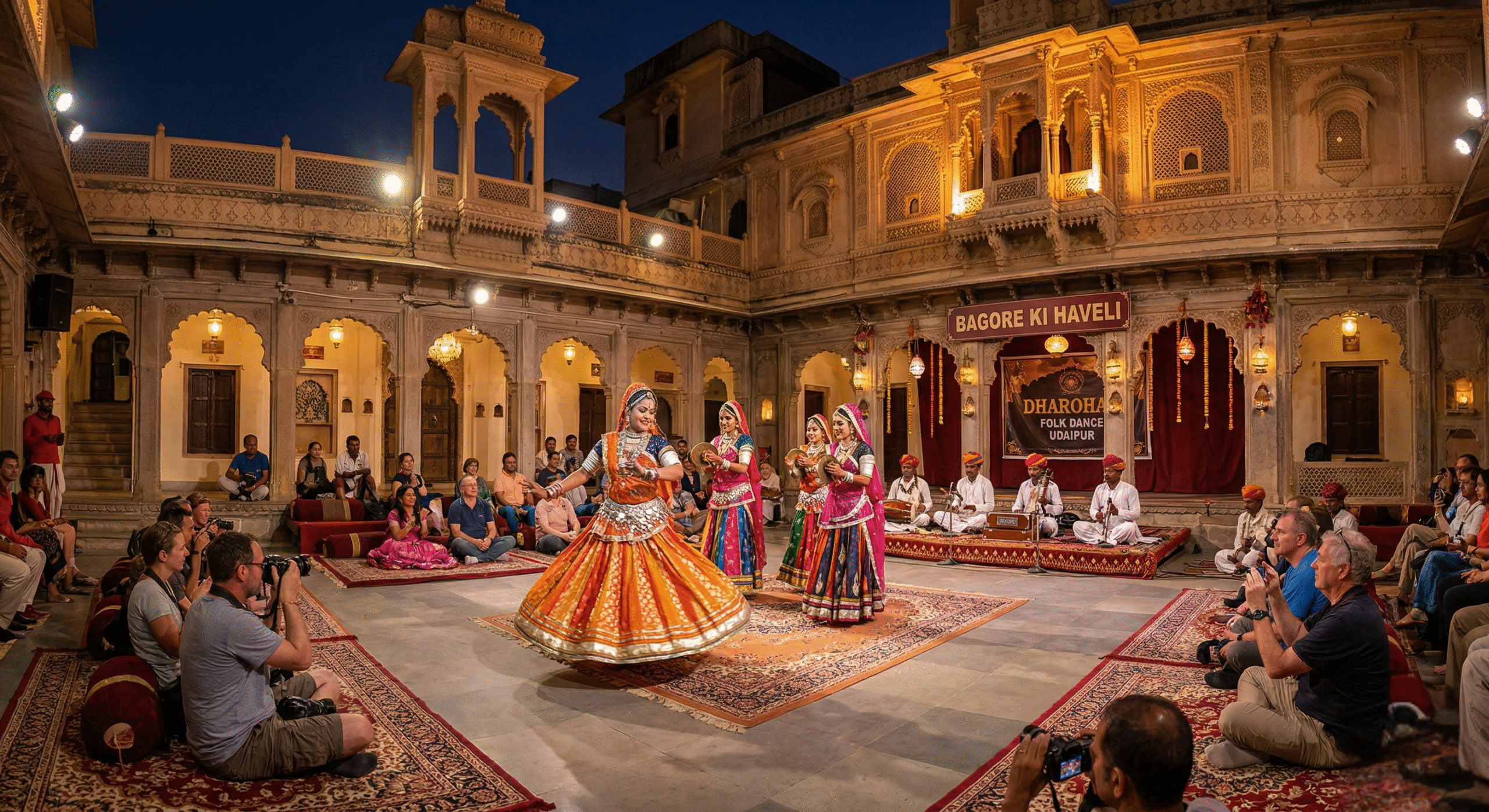 Traditional Dharohar folk dance performance at Bagore Ki Haveli Udaipur - Authentic Rajasthan cultural tours by Alibaba Holidays