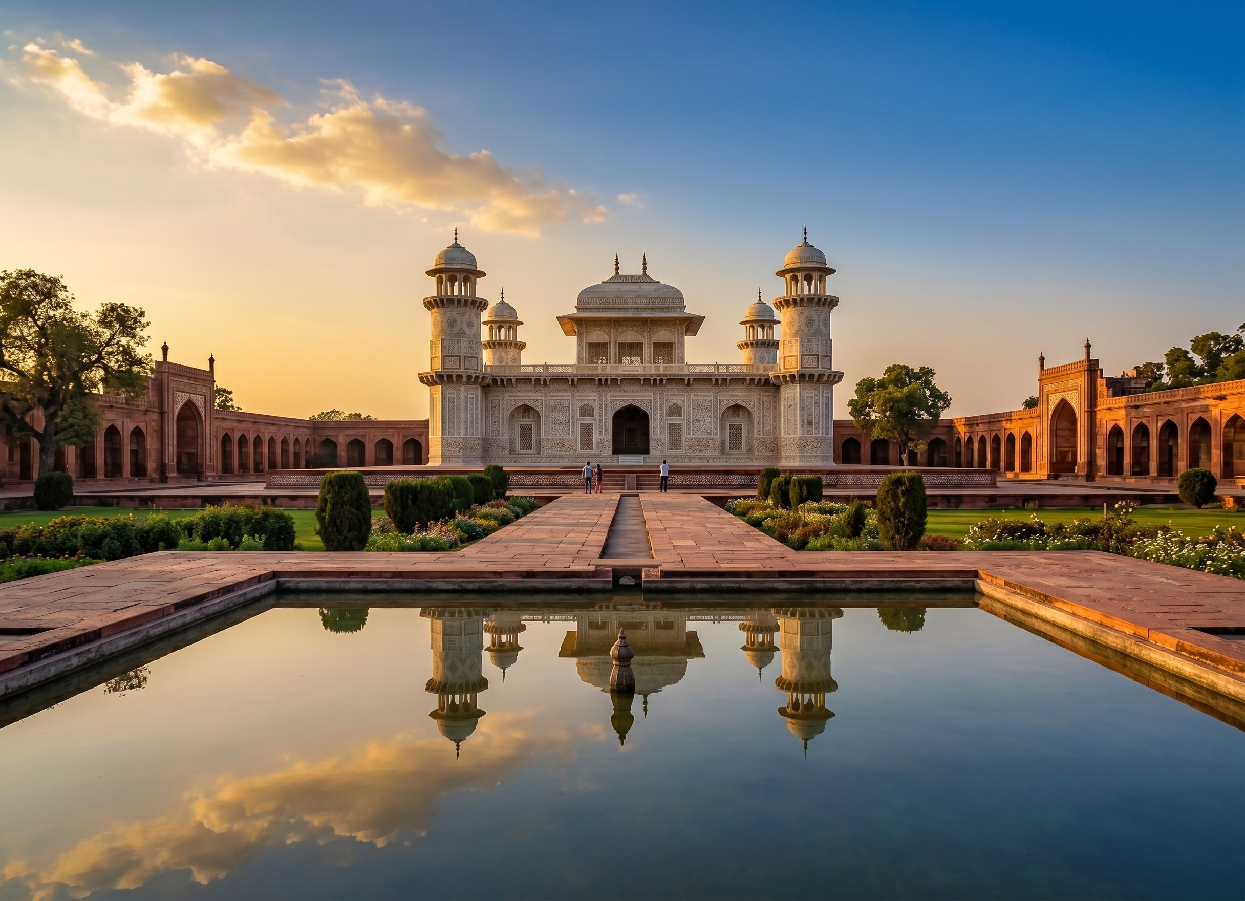 this is absolutely Symmetrical white marble structure of the Tomb of Itmad-ud-Daulah(Baby Taj), highlighting the Baby Taj Agra history and delicate Pietra Dura inlay work.