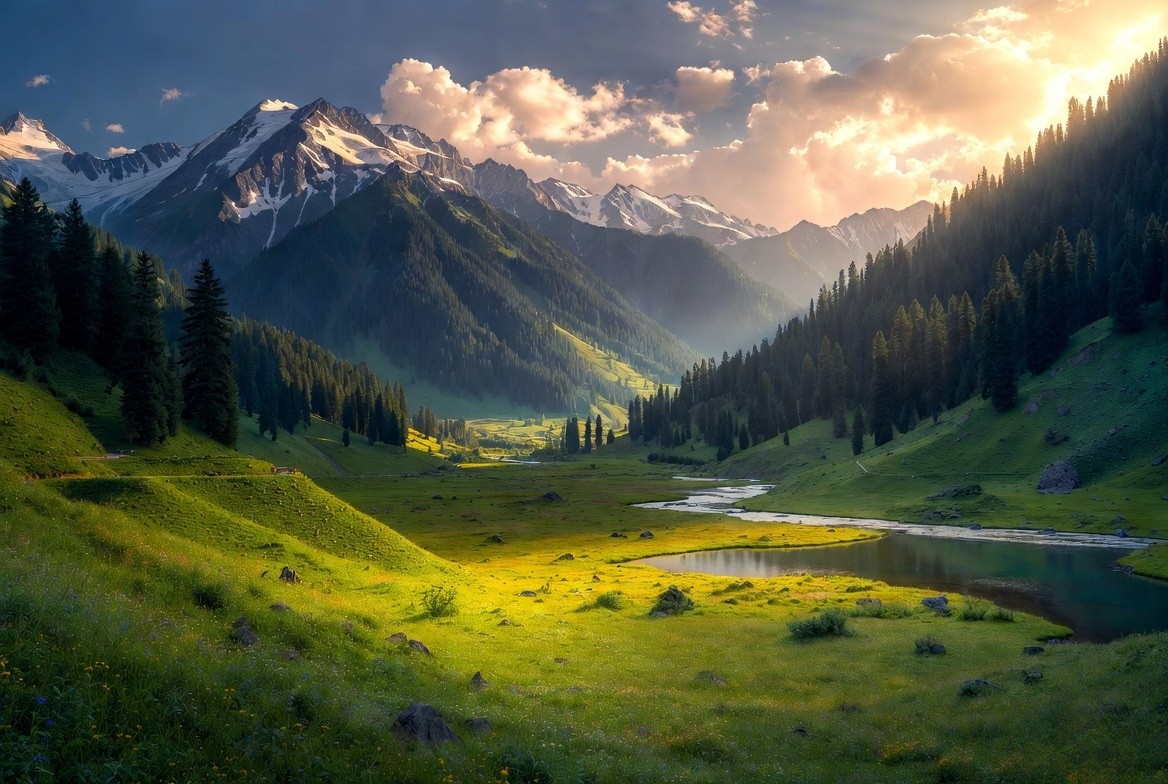 Doodhpathri Kashmir Valley of Milk with Shaliganga River, pine forests and Pir Panjal peaks