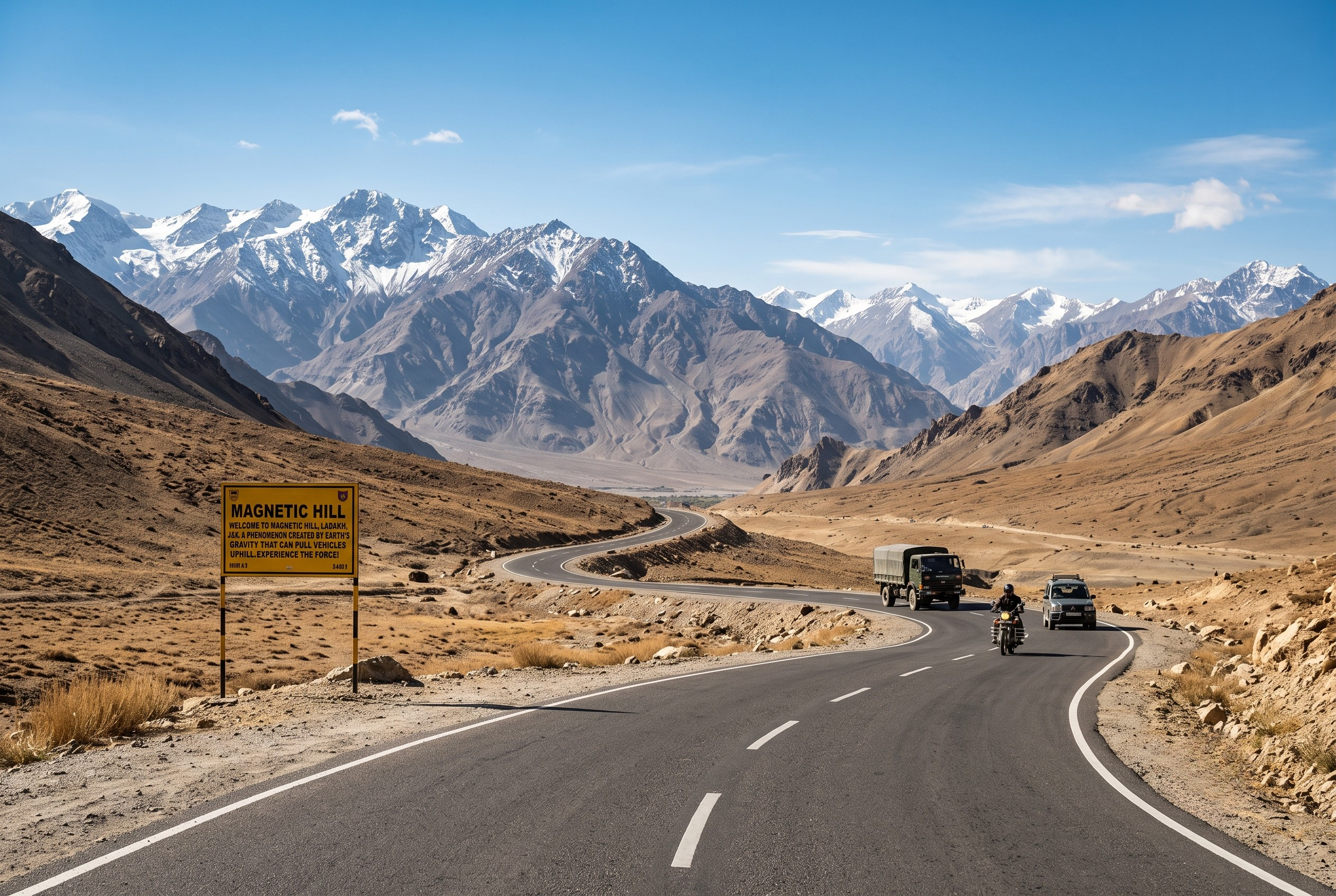 Magnetic Hill Leh Ladakh gravity defying optical illusion car rolling uphill