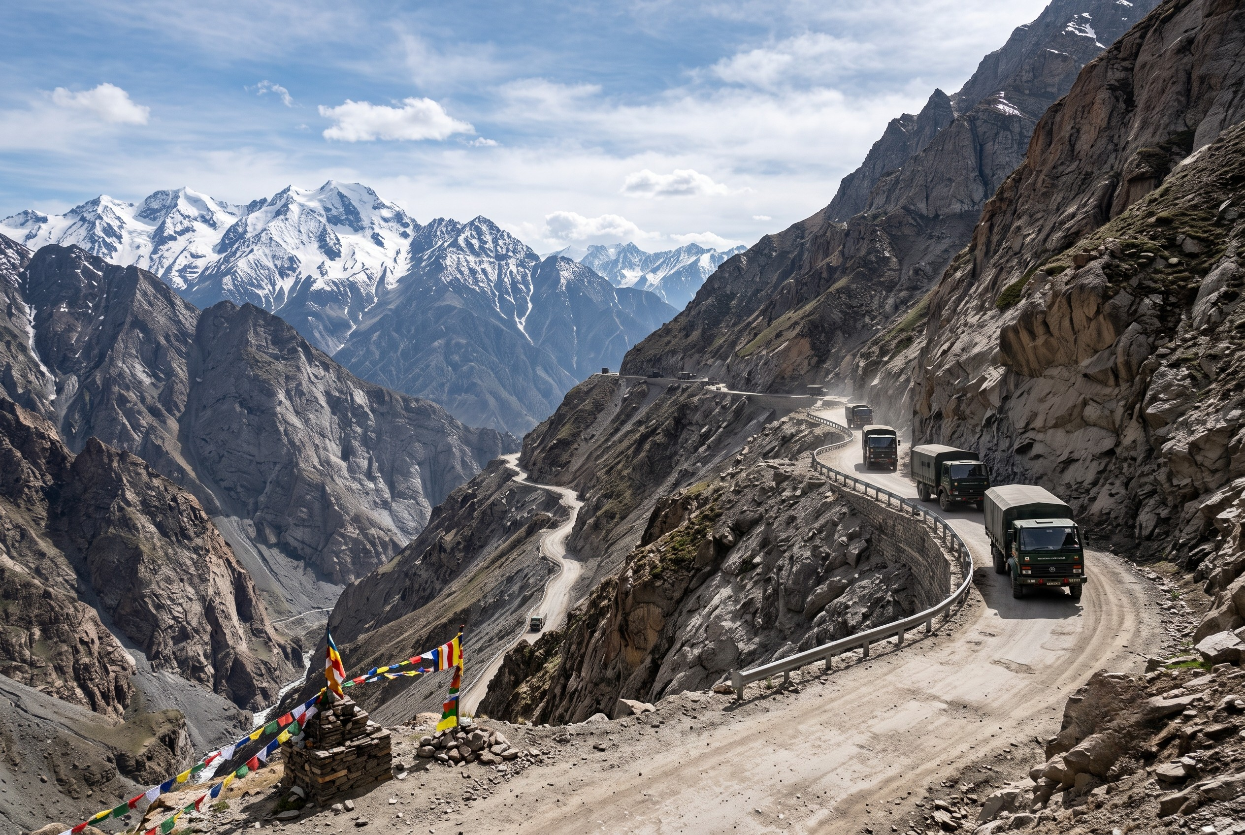 Zoji La Pass Kashmir Ladakh at 11575 feet with hairpin bends and dramatic mountain views.
