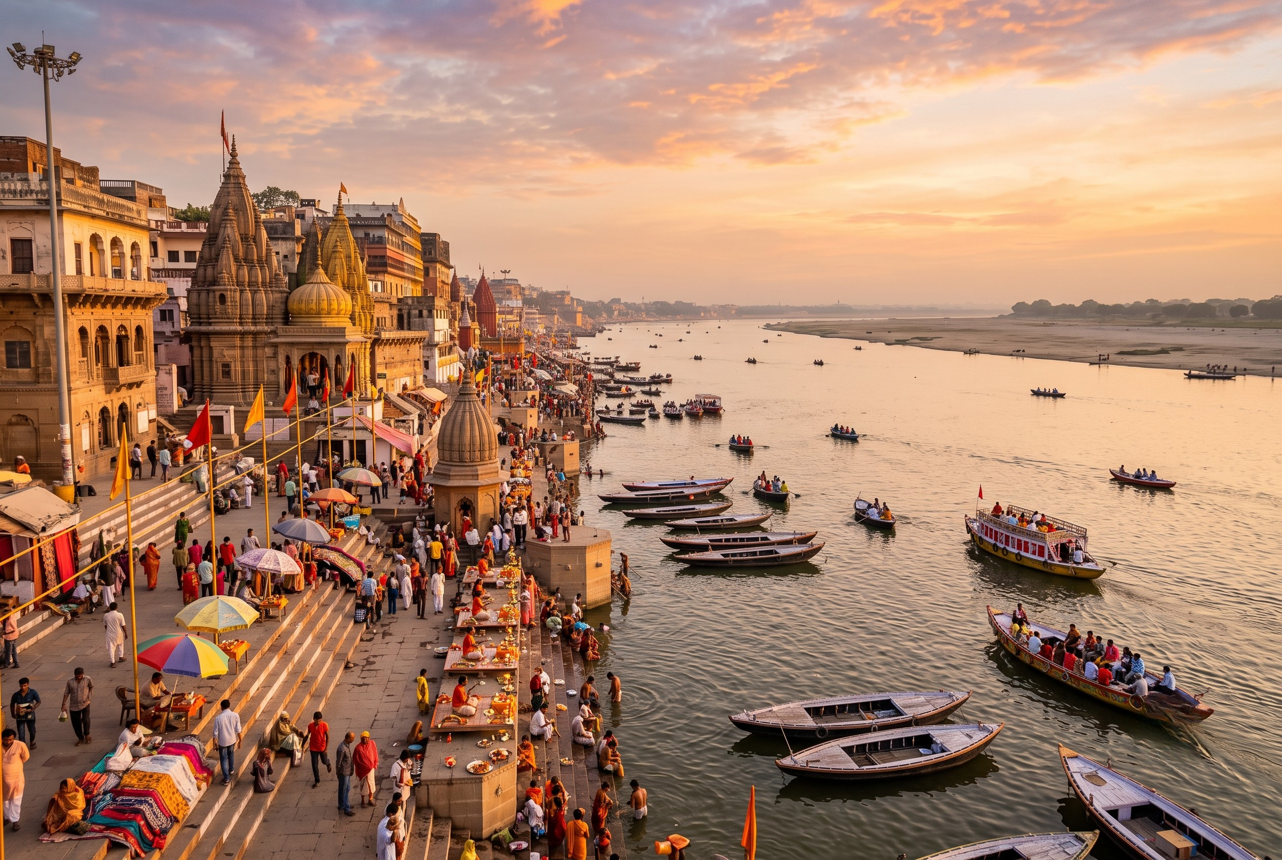 evening Ganga Aarti ritual on the steps of Dashashwamedh Ghat in Varanasi